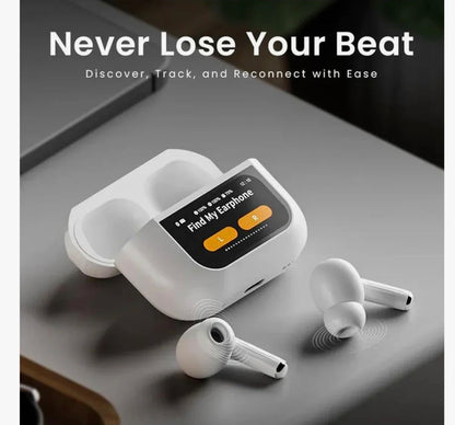 A9 Pro Smart Touch Screen Wireless Earbuds with ANC & ENC – White Edition