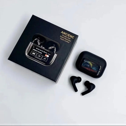 A9 Pro AirPods Black – ANC Wireless Earbuds with Touch Display & Deep Bass