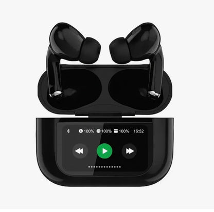 A9 Pro AirPods Black – ANC Wireless Earbuds with Touch Display & Deep Bass