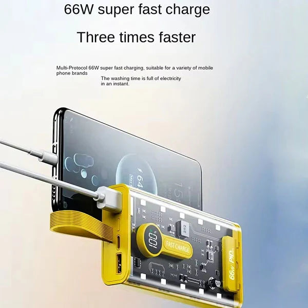 20,000 MAH 66W Fast Charging Power Bank with Digital Display – Transparent Design