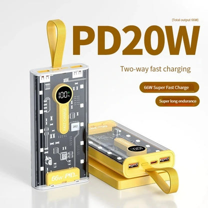 20,000 MAH 66W Fast Charging Power Bank with Digital Display – Transparent Design