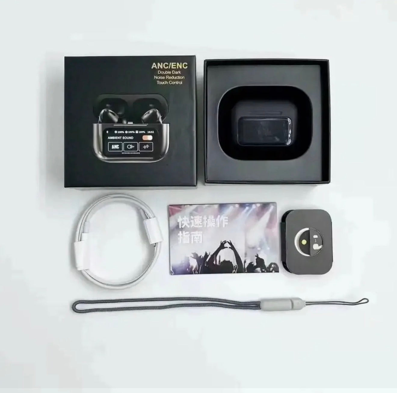 A9 Pro AirPods Black – ANC Wireless Earbuds with Touch Display & Deep Bass