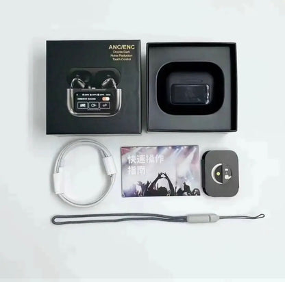 A9 Pro AirPods Black – ANC Wireless Earbuds with Touch Display & Deep Bass