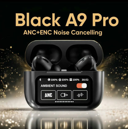 A9 Pro AirPods Black – ANC Wireless Earbuds with Touch Display & Deep Bass