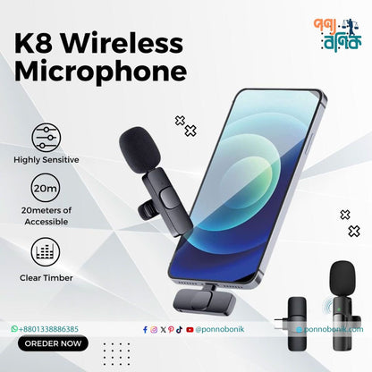 K9 K35 Wireless Microphone – Noise Reduction Collar Mic for Vlogging & Recording