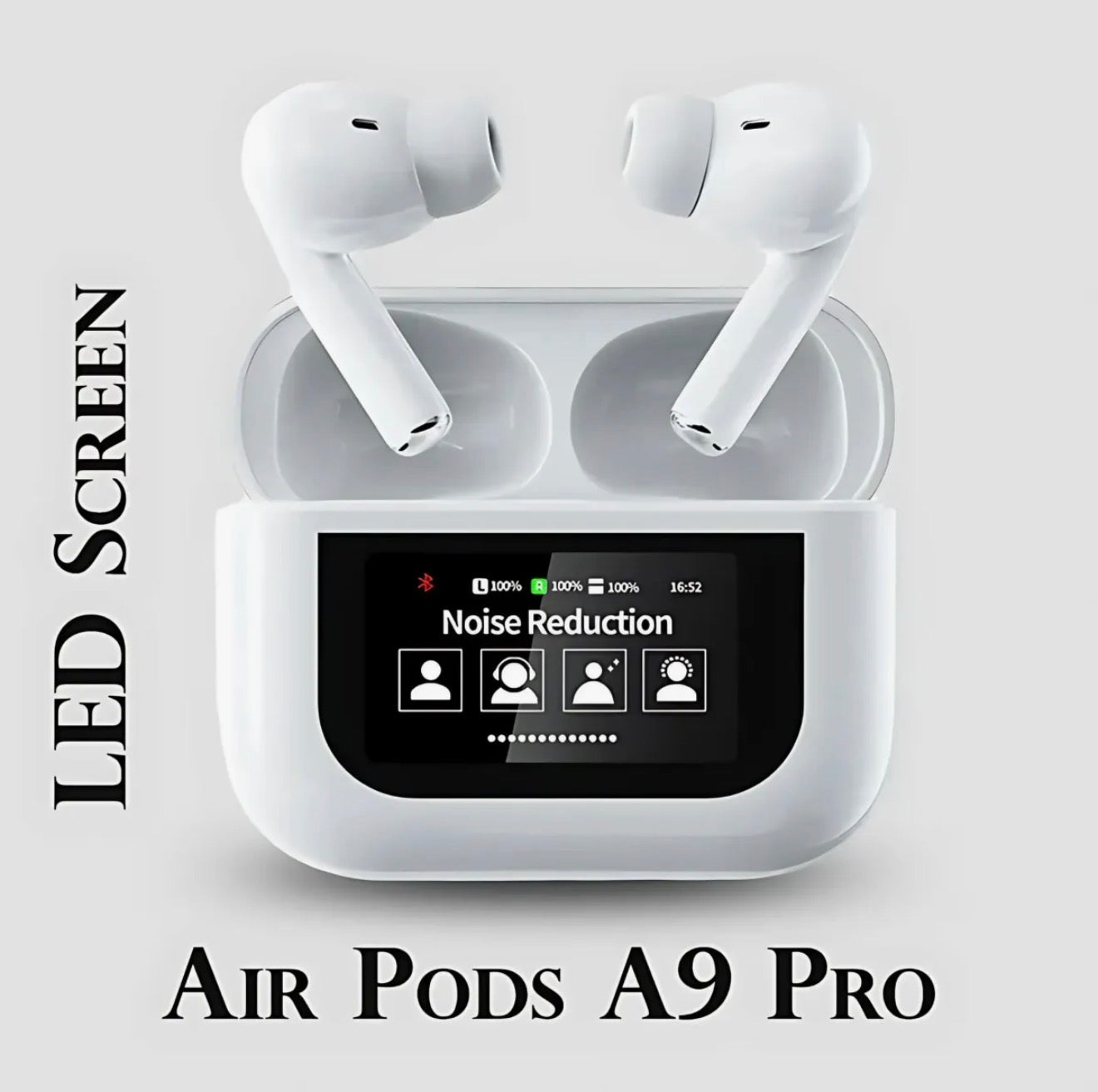 A9 Pro Smart Touch Screen Wireless Earbuds with ANC & ENC – White Edition