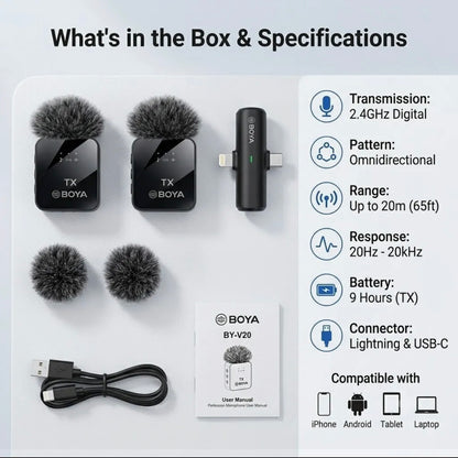 BOYA Wireless Microphone Series – MW2, MW9, MW10 & MW11 | Professional Audio Mic