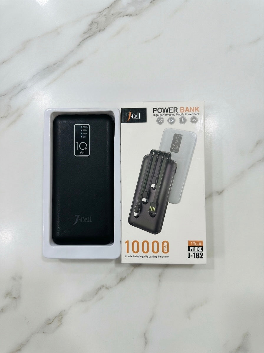 Jcell 10000mAh 4-in-1 Fast Charging Power Bank – Built-in Cables