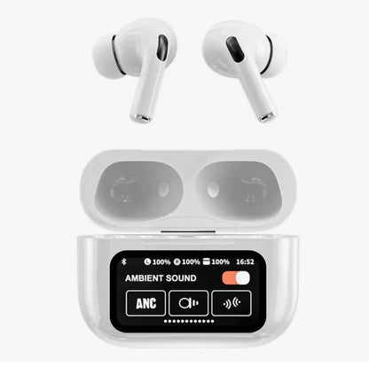 A9 Pro Smart Touch Screen Wireless Earbuds with ANC & ENC – White Edition