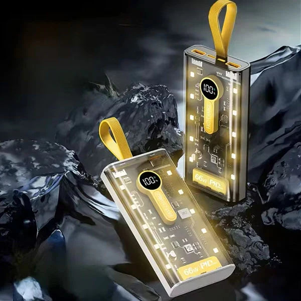 20,000 MAH 66W Fast Charging Power Bank with Digital Display – Transparent Design