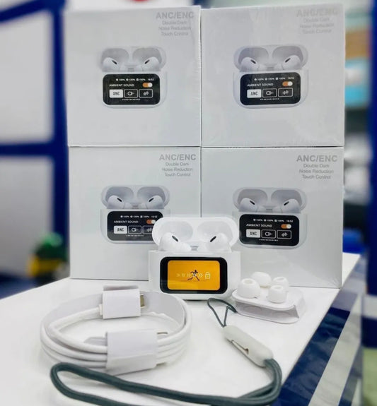 A9 Pro Smart Touch Screen Wireless Earbuds with ANC & ENC – White and Black Edition