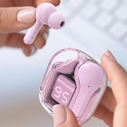 Transparent Bluetooth Earbuds – Smart LED Charging Case