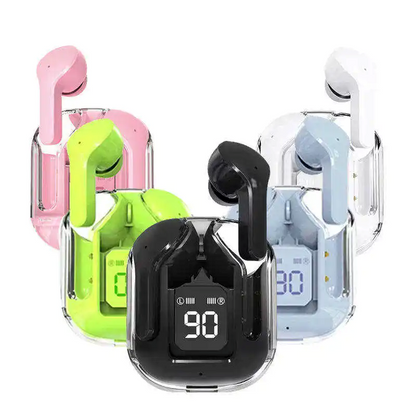 Transparent Bluetooth Earbuds – Smart LED Charging Case